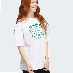Adidas T-Shirt NWT Retro Luxury White/Green Oversized Trefoil Original Womens XS
